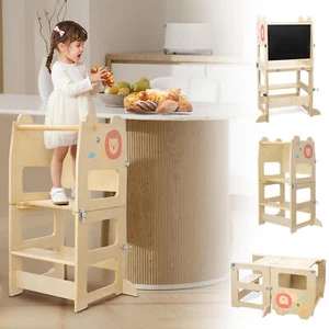 Torre di apprendimento doppia faccia bambini Montessori Learning Tower 3 in 1 cucina sedia di apprendimento - Foto 1 di 9