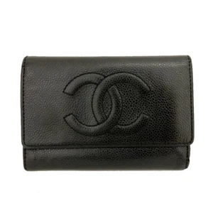 CHANEL CC Logo Grained Calfskin Trifold Wallet Black/6BD0693 - Picture 1 of 8