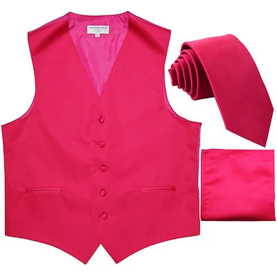 New Men's Hot pink formal vest Tuxedo Waistcoat_2.5" necktie & hankie wedding - Image 1 of 4