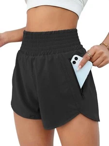 Women's Athletic Shorts High Waisted Running Shorts Pocket Sporty Shorts Gym ... - Picture 1 of 6