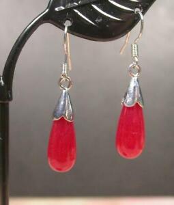 New Fashion Real Red Jade Water Drop Teardrop 18KGP Hook Dangle Earrings Women