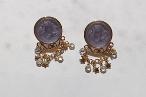 Vintage KIRKS FOLLY Dream Angel Dangle Charm Cameo Earrings - Picture 1 of 4