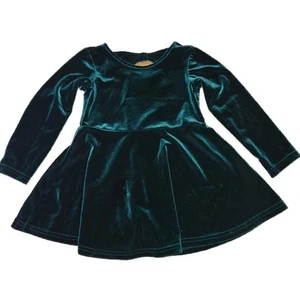 The Children’s Place Girls Green Velvet Stretch Long Sleeve Dress Sz 18-24 Month - Picture 1 of 3