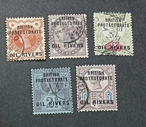 OIL RIVERS / NIGERIA 1892 0.5d to 5d SG 1 - 5 Sc 1 - 5 Used 1d 2d with thin - Picture 1 of 2