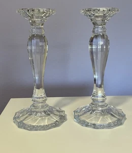 Pair Heavy Vintage Lead Crystal Candle Stick Holders 10" H Base 5" D - Gorgeous! - Picture 1 of 17