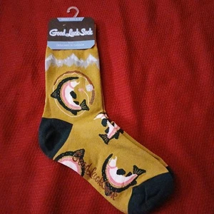 BRANDNEU ETIKETT Good Luck Socken Angeln für Forelle 3229 Erwachsene 5-9 senfgelb - Bild 1 von 4