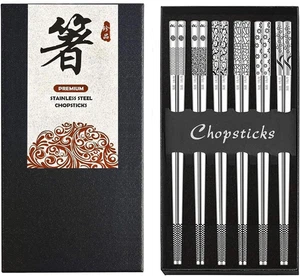 Metall Essstäbchen 6 Paar Edelstahl Wiederverwendbar Essstäbchen Niedlich Lasergravur... - Bild 1 von 7