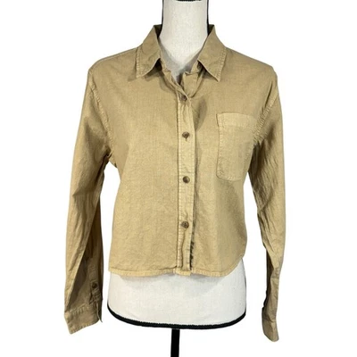 Universal Thread Medium Cropped Top Button-Up Long Sleeve Pockets Linen Blend - Изображение 1 из 4