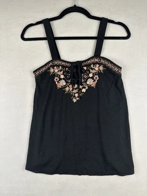 American Eagle мягкий и сексуальный Майка женщин размер XS черный шнурует вверх вышитый богемное - Изображение 1 из 4