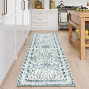Lahome Oriental Washable Runner Rugs,2.5x8 Long Blue Bathroom Carpet Runner - Picture 1 of 8