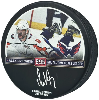 ¡OFERTA! Disco Alex Ovechkin Auto Capitals Record Breaking Goal Logo/895 Fanáticos Foto 1 de 3