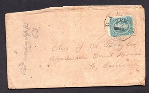 US 1863 CIVIL WAR COVER CONFEDERATE SCOTT #12 TIED DALTON, GA. TO SOUTH CAROLINA - Picture 1 of 2
