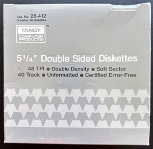 SEALED Box 10 Tandy 26-412 Blank 5 1/4 5.25 Floppy Diskettes Disk 40 Track DS DD - Afbeelding 1 van 3