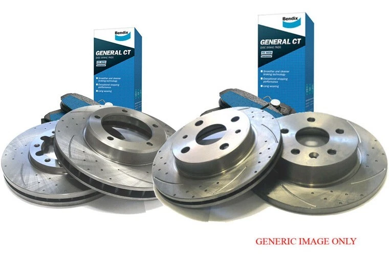 SLOTTED DIMPLED FRONT & REAR BRAKE ROTORS BENDIX PADS COMMODORE VE VF V6 - image 1 of 1