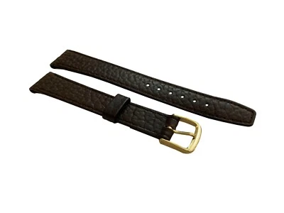 Correa de reloj de cuero genuino de 16 mm cierre de clip marrón hebilla chapada en oro Foto 1 de 4