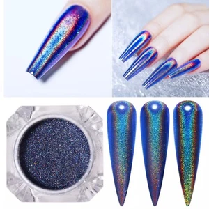 Holographic Blue Nail Chrome Powder Rainbow Glitter Navy Unicorn Pigment 1g/pot - Picture 1 of 8