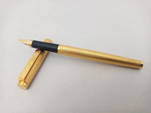 ROTRING GOLD PLATED STRIPED FOUNTAIN PEN CONVERTER 14K EF NIB VINTAGE 70S RARE - Picture 1 of 9