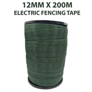 ELECTRIC FENCE TAPE 12mm x 200 Metre Roll Green Poly Fencing Horse Paddock - Picture 1 of 2