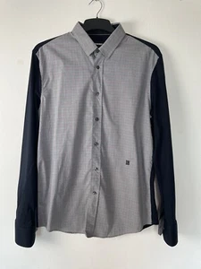 Camisa de diseñador Dirk Bikkembergs para hombre manga larga gris y negra a cuadros talla grande - Imagen 1 de 10