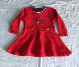 Tommy Hilfiger Kleinkind Mädchen Doppelstrick Langarm Rot Signatur Kleid Größe 3T - Bild 1 von 6