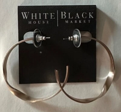 WHITE HOUSE BLACK MARKET Twisted Hoop Earrings Silver Tone NEW - Image 1 of 4