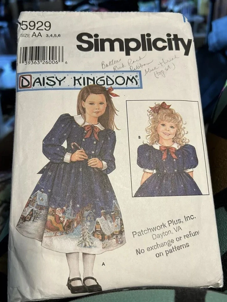 Simplicity 5929 Sz 3,4,5,6 Girl’s Dress Pattern & 18 Doll Pattern Daisy Kingdom - Image 1 of 4