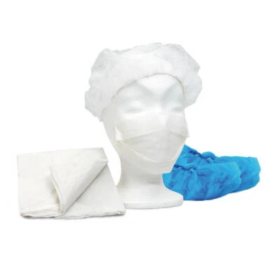 MAIMED GMBH MaiMed Besucher-Set PE-Besucherkittel PP-Baretthaube Mundschutz Überschuhe