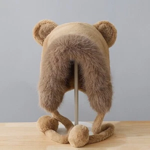 Women Winter Faux Fur Beanie Hat Cute Bear Ear Flap Warm Pom Snow Fluffy - Picture 1 of 19