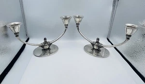 Georg Jensen Denmark Antique Pair Sterling Silver Candlesticks Candelabras 673A - Picture 1 of 9