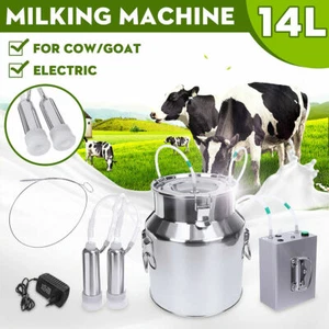 New 14L Upgraded Dual Heads Milking Machine Vacuum Impulse Pump Cow Goat Milker - Picture 1 of 9