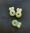 carved 3D Rabbit,natural hetian jade stone pendant Spacer link,gemstone beads 