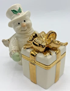 "Caja baratija recuerdo muñeco de nieve Navidad Lenox Wonderland cinta tono dorado 5,25""" - Imagen 1 de 13