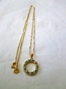 EMERALD AND DIAMOND NECKLACE, 14k gold vermeil - Picture 1 of 6