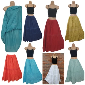Cotton Maxi Skirt Lace Summer Casual Long Lightweight One Size 8 10 12 14 16 18 - Picture 1 of 33