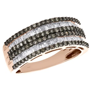 10K Rose Gold Tapered Baguette & Round Brown Diamond Wedding Band 8mm Ring 1 CT. - Picture 1 of 5