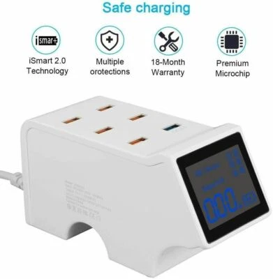 MIBOR 15A Cargador USB de 6 Puertos Estación de Carga Cargador Rápido de Escritorio 3.0 Foto 1 de 4