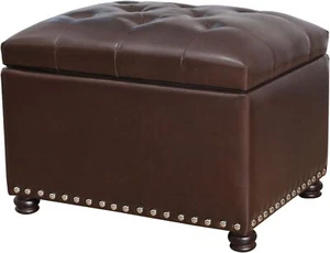 Joveco Leather Storage Ottoman Bench Rectangle 24 Inch Foot Rest Ottomans(Brown) - Picture 1 of 8