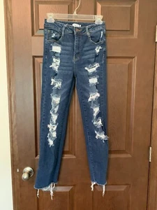 Rue21 Damen Gr. 2 Dark Wash Destroyed High Rise Jegging Baumwollmischung Blau Jeans - Bild 1 von 5