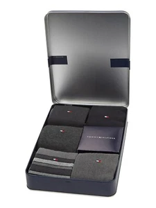Tommy Hilfiger Men's Gift Box Tin 5 Pairs Socks, Black Grey, UK 6-11 Premium Set - Picture 1 of 4