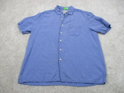 Margaritaville Shirt Men Large Blue Silk Linen Blend Jimmy Buffett Button Up - Image 1 of 4