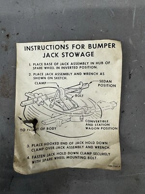 1961-1964 Ford Galaxie Marauder Fairlane Tire Jacking Instructions Thunderbird - Image 1 of 4