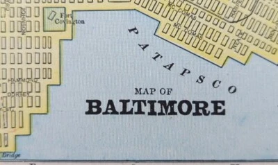 Vintage 1896 BALTIMORE MARYLAND Mapa 14"x11" ~ Antigo Antigo Original JONESTOWN - Imagem 1 de 4