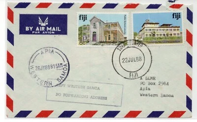 1988 Suva FIJI to Apia Western Samoa Cover Left No Forwarding Address Auxiliary - Image 1 of 2