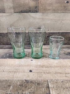 Coca-Cola Coke Embossed Logo Mini Small Green Juice & Shot Glasses - Lot of 3 - Picture 1 of 6