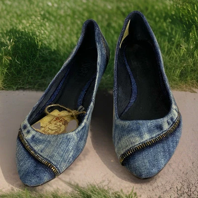 NWOT Diesel FALKY  Women 7.5US  Denim Blue Luxury Stylish Modern Ballet Shoes - Image 1 of 4