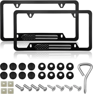 2Pcs For Volkswagen Aluminum License Plate Frame Cover American Flag Patriotic - Image 1 of 4