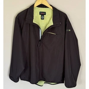 VTG Eddie Bauer Jacket Windbreaker Black 1/4 ZIp Mens M Lined Polyester Pullover - Picture 1 of 4