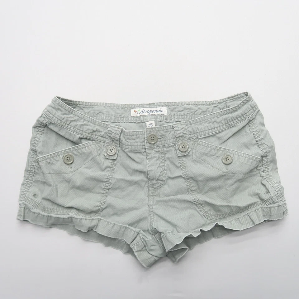 Micro Mini Pantalones Cortos Aeropostale Mujer 7/8 Verde Utilitario Ejército Tiro Bajo De Colección Foto 1 de 4
