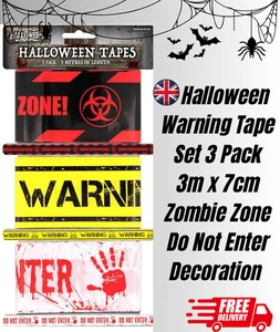 Halloween Warnband Set 3er Pack 3m x 7cm Zombie Zone Nicht Betreten Dekoration - Bild 1 von 7