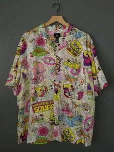 Spongebob Squarepants Shirt H&M Viscose Rayon Wild AOP Button Up Mens LG - Picture 1 of 10